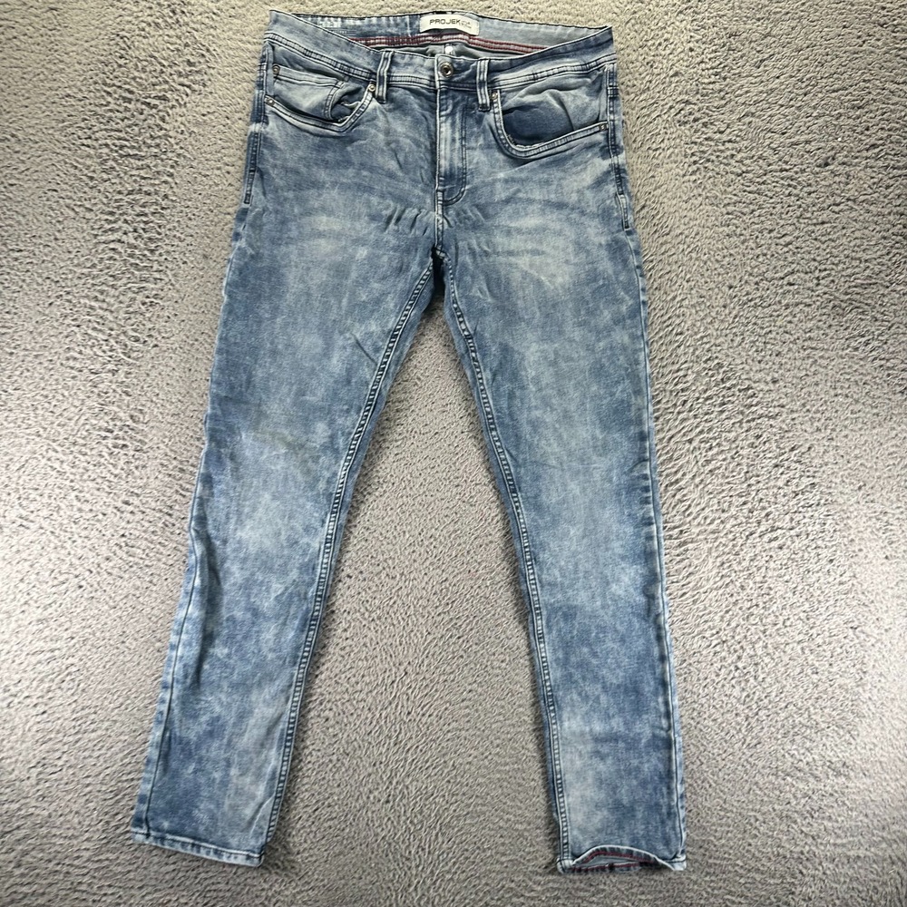 Projek Raw Jeans Mens 34x30 Blue Cotton Denim Skinny Leg Travel Workwear Stretch